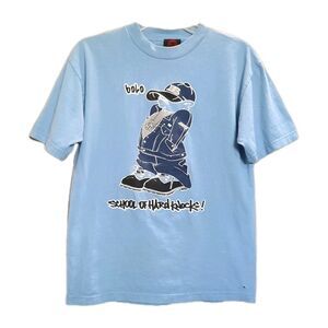 Vintage School Of Hard Knocks T Shirt Blue DJ Hip Hop Rap Tee Bolo Graphic Y2K M